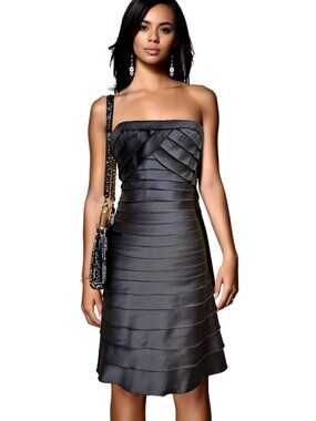 BCBG MAXAZARIA Black Satin Strapless Formal Cocktail Dress Size XS